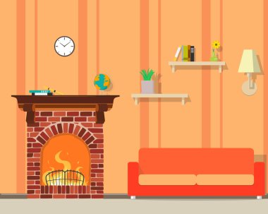 Şömineli Oda içi. Vektör çizim