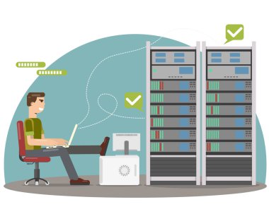 Sistem Mühendisi sunucuları tanılar. Vektör çizim