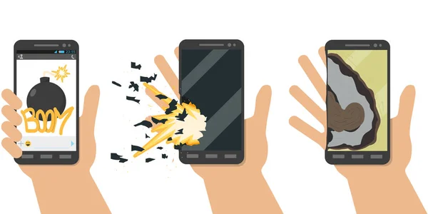 Patlama telefon. Pil patlama. Teröristler virüs programları kullanarak pil aşırı ve patladı. Vektör çizim