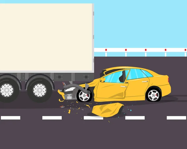 The driver did not have time to brake and passenger car crashed into truck — Stock Vector