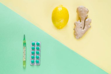 Grip ilaçları düz lay. 