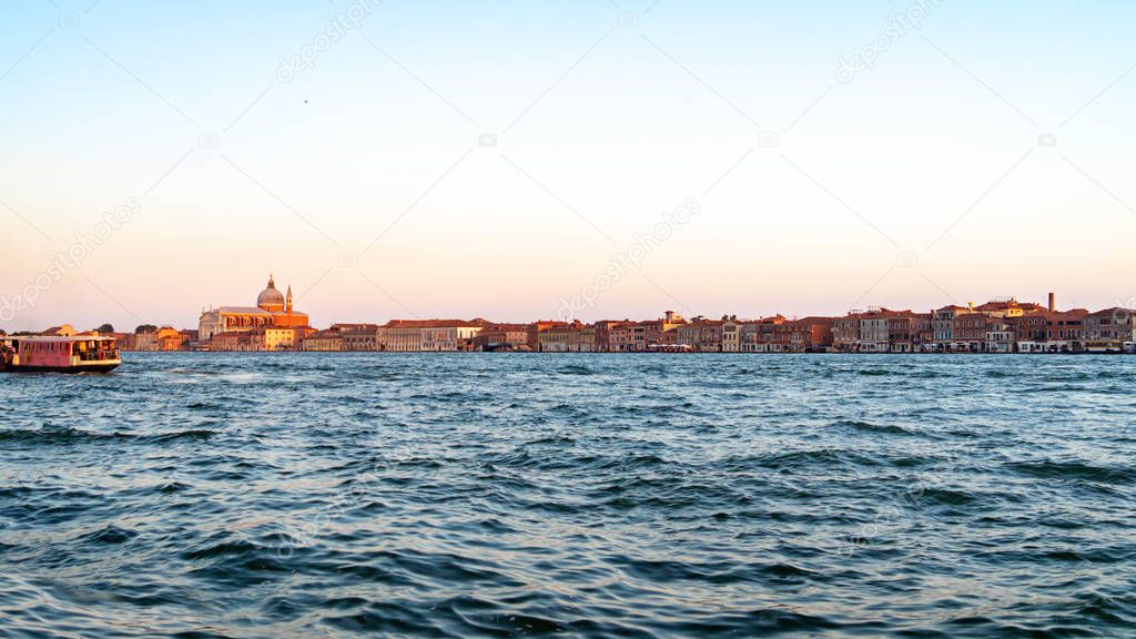 Venice, Italy. Panorama of Giudecca island with Church of the Mo