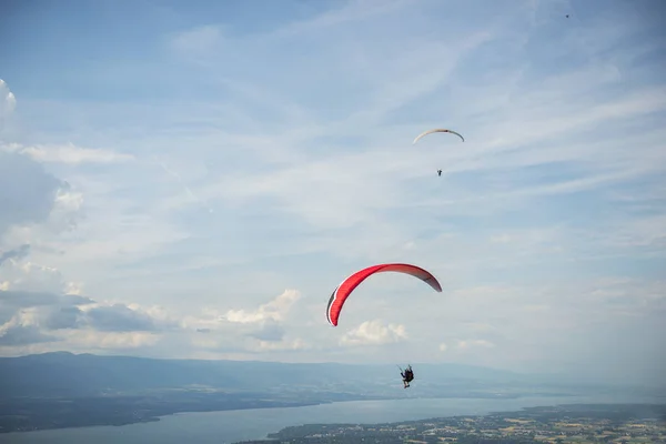 Switzerland sport, parachute in the sky — Stock Photo, Image
