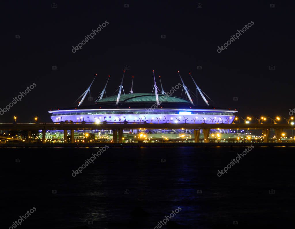 Nochnoj Vid Gazprom Areny Ili Krestovskogo Stadiona V Sankt Peterburge Rossiya 325196196 Larastok