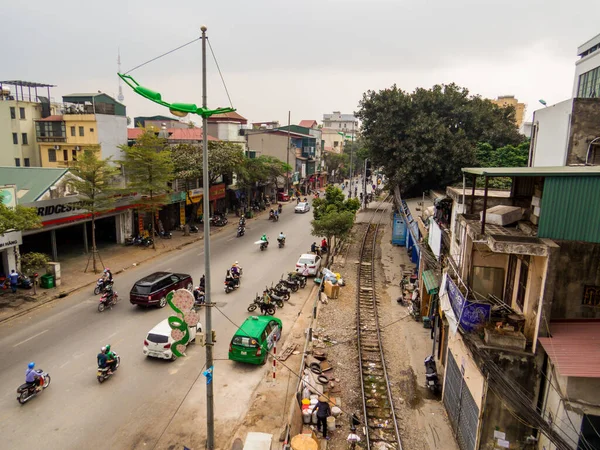 Hanoi Wietnam Grudnia 2019 Widok Słynną Train Street — Zdjęcie stockowe