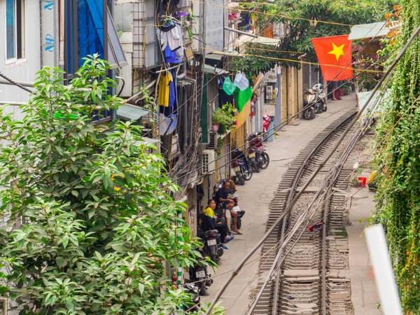 Hanoi Vietnam Aralık 2019 Ünlü Train Street Manzarası — Stok fotoğraf