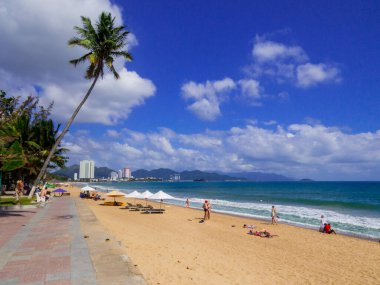 Nha Trang, Vietnam - 21 Aralık 2019 Long Beach manzarası.