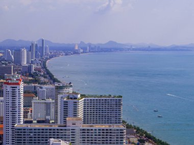 Jomtien, Pattaya, Tayland 'daki Dongtan Sahili' nin havadan görünüşü