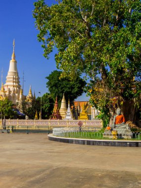 Phnom Penh, Kamboçya 'daki Botumvatey Pagoda (veya Preah Vihear Wat Botum Vatey) manzarası