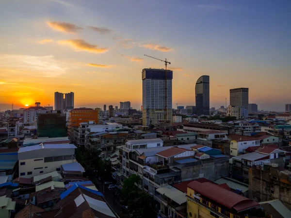 Phnom Penh Kambodscha Luftaufnahme Der Stadt Bei Sonnenuntergang — Stockfoto