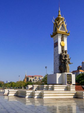 Phnom Penh, Kamboçya - 9 Ocak 2020: Vietnam Dostluk Anıtı.