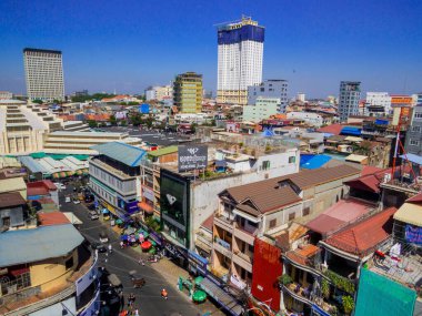 Phnom Penh, Kamboçya - 9 Ocak 2020: Şehir merkezi pazar manzarası.