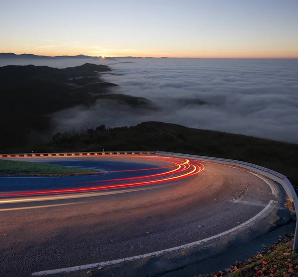 Cars in road mountain at night — Stock Photo, Image