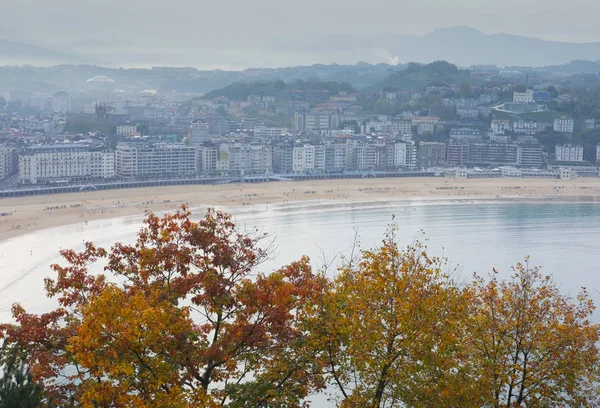 Blick Durch Herbstliches Laub Auf Die Concha Bucht San Sebastian — Stockfoto