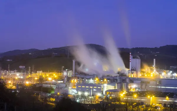 Pollution Fumées Dans Industrie Papetière Crépuscule Hernani Pays Basque — Photo