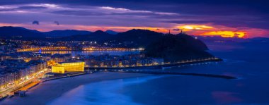 Zurriola beach and lights at night in the city of Donostia