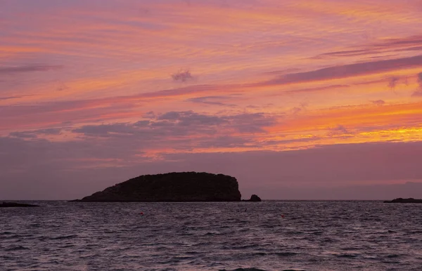 Восход Солнца Красным Небом Пляже Канар Остров Ибица Испания — стоковое фото