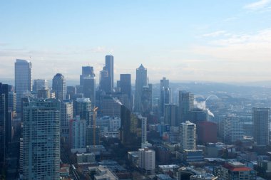 Seattle, Washington, ABD - 23 Ocak 2017: şehir merkezinin manzarası Seattle, görüntülemek Space Needle tepesinden bir bulutlu gün boyunca