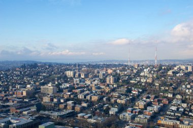 Seattle, Washington, ABD - 23 Ocak 2017: şehir merkezinin manzarası Seattle, görüntülemek Space Needle tepesinden bir bulutlu gün boyunca