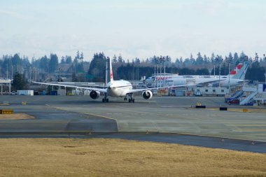 Everett, Washington, Amerika Birleşik Devletleri - 26 Ocak 2017: yepyeni Japonya Havayolları Boeing 787-9 Msn 34843, kayıt Ja867j astar bir test için kalkış için uçuş Snohomish County Airport veya Paine Field