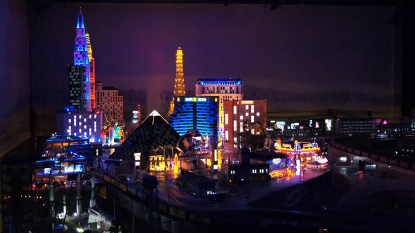 HAMBURG, GERMANY - MARCH 8th, 2014: Las Vegas at night at the Miniatur Wunderland is a model railway attraction and the largest of its kind in the world — Stock Photo, Image