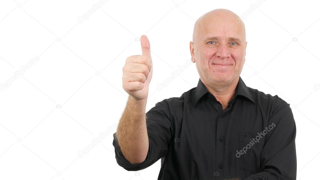 Confident Businessman Smile Happy and Make Thumbs Up Gestures