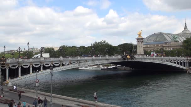 Most historyczny w Paryżu Stary symbol z piękną architekturą — Wideo stockowe