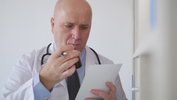 Movimento Lento Com Médico Escrevendo Uma Receita Médica Para Medicamentos — Vídeo de Stock