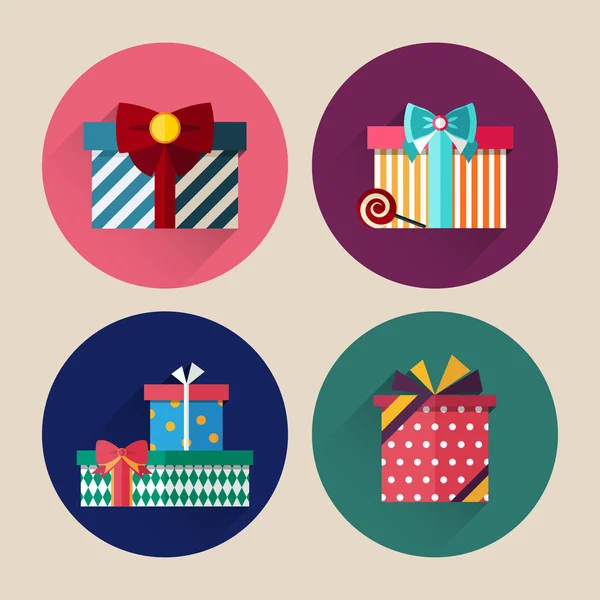 Regalo de Navidad paquete icono plano con sombra larga — Vector de stock