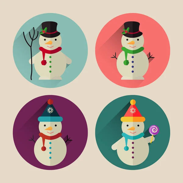 Noël bonhomme de neige plat icône pack avec ombre longue — Image vectorielle