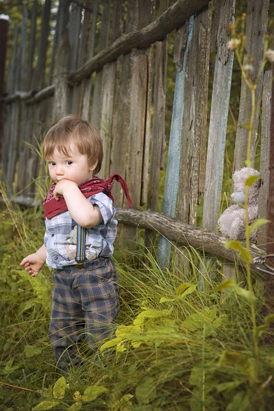 Niño pequeño caminando en el jardín —  Fotos de Stock