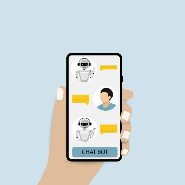 Chatbot Concept Man Chatting Chat Bot Smartphone User Talk Bot — Stock Vector