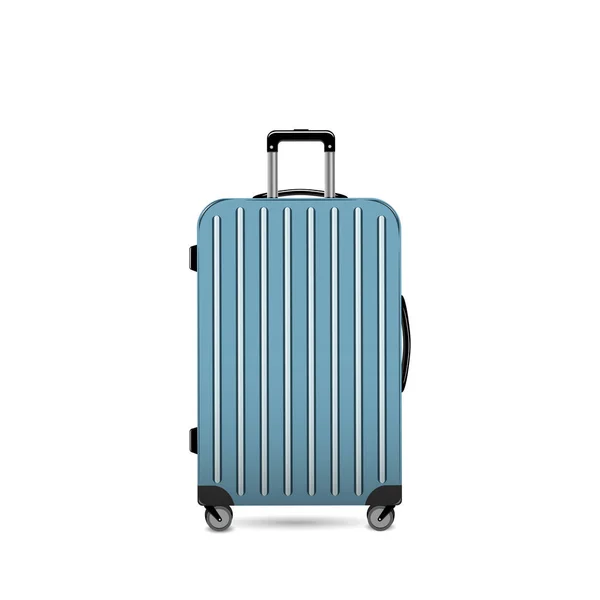Poggyász Fényes Kék Műanyag Utazási Bőrönd Kerekeken Teleszkópos Fogantyúval Csomag — Stock Vector