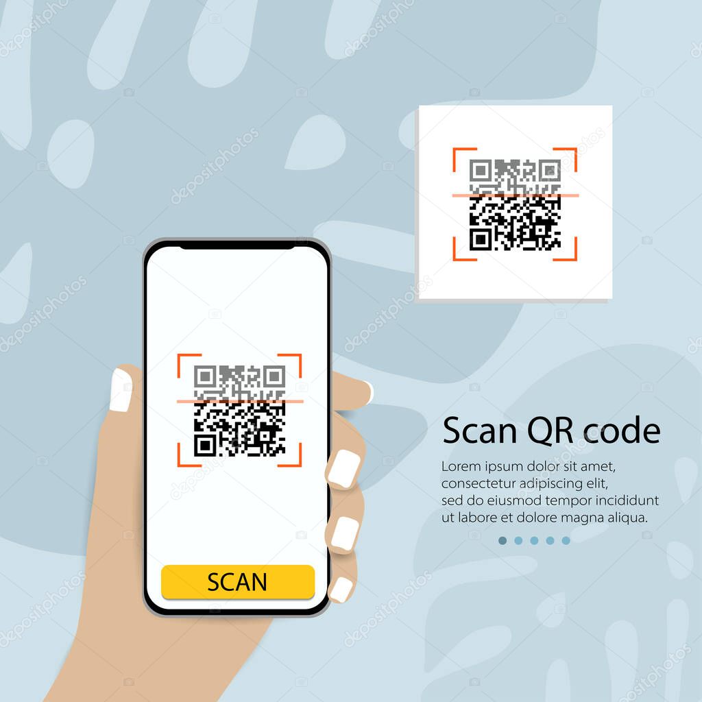 Scan QR code to Mobile Phone. Electronic , digital technology, barcode. Vector illustration.