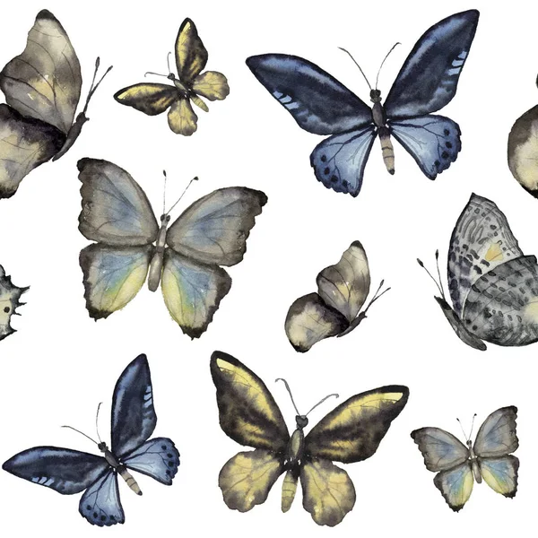 Акварель бабочка бесшовный узор. Ручной покрашенный орнамент насекомых изолирован на белом фоне. Иллюстрация для дизайна, печати или ткани . — стоковое фото