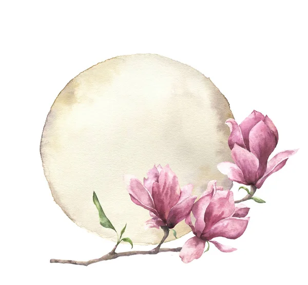 Akvarelu karta s magnolia a starého papíru. Ručně malované texturu papíru s květinovým vzorem izolovaných na bílém pozadí. Ilustrace pro design, tisk. — Stock fotografie