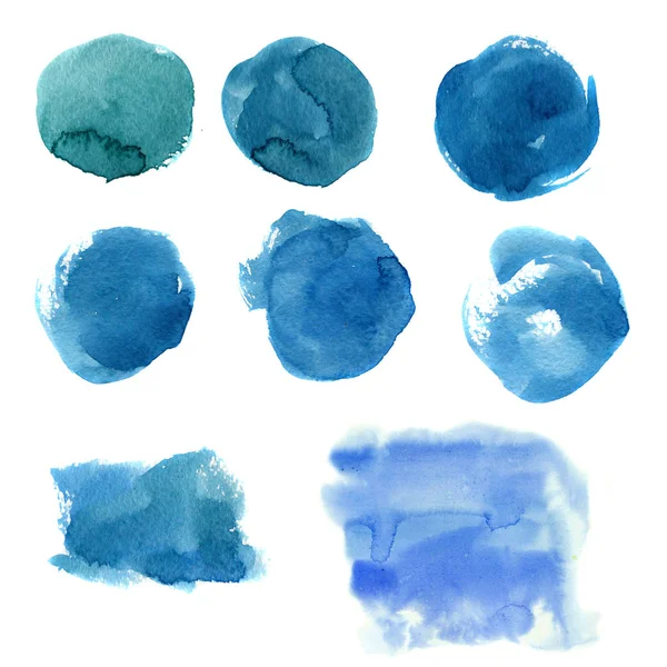 Акварельна блакитна пляма. Ручний пофарбований абстрактний банер ізольований на білому тлі. Ілюстрація для дизайну, друку або тла . — стокове фото