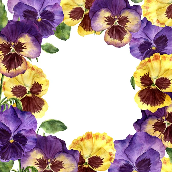 Ακουαρέλα floral κάρτα με πανσές λουλούδια. Χειροποίητη έργα — Φωτογραφία Αρχείου