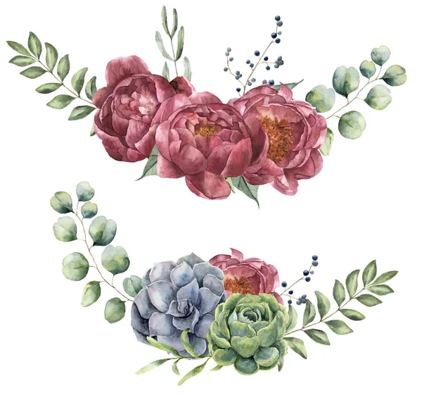 Акварельна квіткова композиція. Урожай стиль покоївки набір з евкаліптом — стокове фото