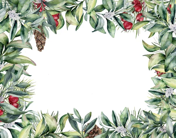 Aquarell Weihnachtsflorale Karte. handbemalte Winterpflanze und — Stockfoto