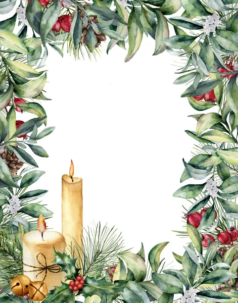 Aquarell Weihnachtsgrußkarte mit Kerzen. — Stockfoto