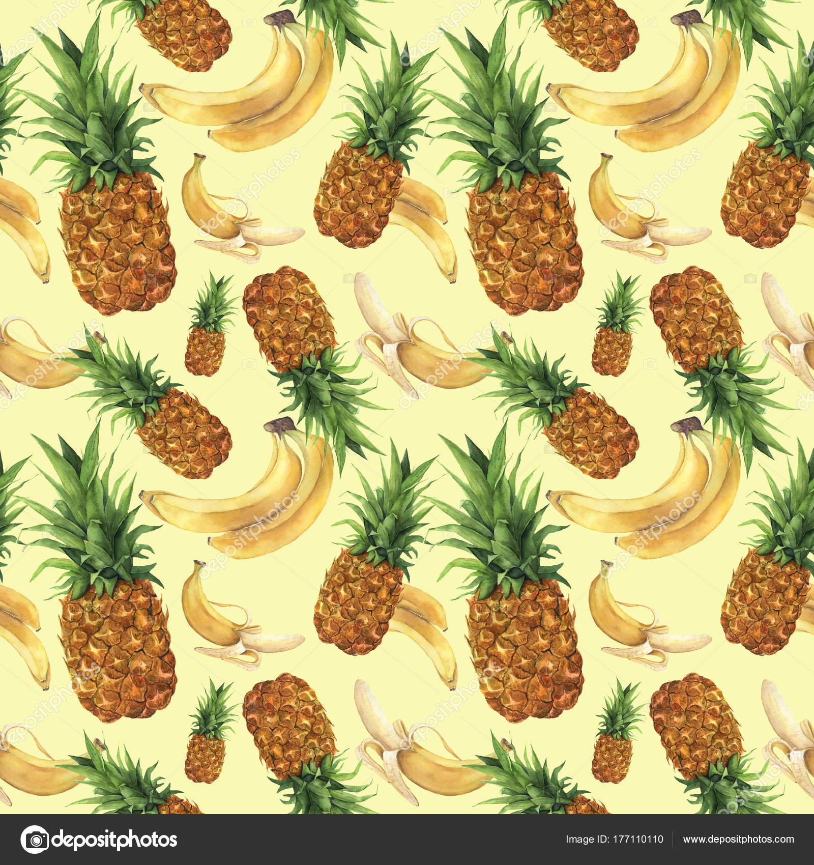 Dipinto a mano frutti tropicali con i fogli isolati su priorit  bassa gialla Illustrazione botanica di cibo per il disegno