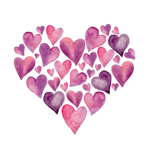 Akvarelu srdce izolovaných na bílém pozadí. Ilustrace se symbolem lásky. Valentinky den ilustrace. — Stock fotografie
