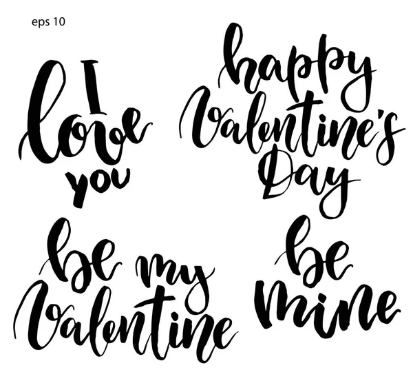 Letras vetoriais. Frase pintada à mão: Eu te amo, Seja meu Valentim, Seja meu, Feliz Dia dos Namorados. Impressão de férias —  Vetores de Stock
