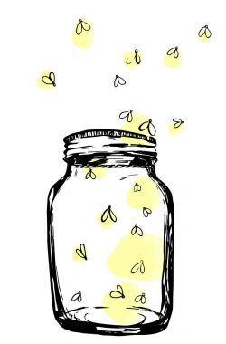 Jar with fireflies. Hand-drawn artistic illustration for design, textile, prints. clipart