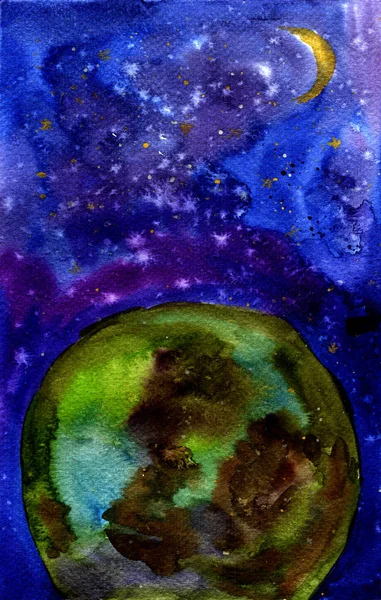 Earth and space. Watercolor illustration. Background