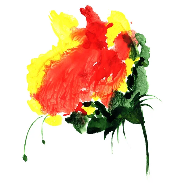 Flor de fantasia aquarela na cor vermelha e amarela. Ilustração desenhada à mão para design, têxtil e fundo . — Fotografia de Stock