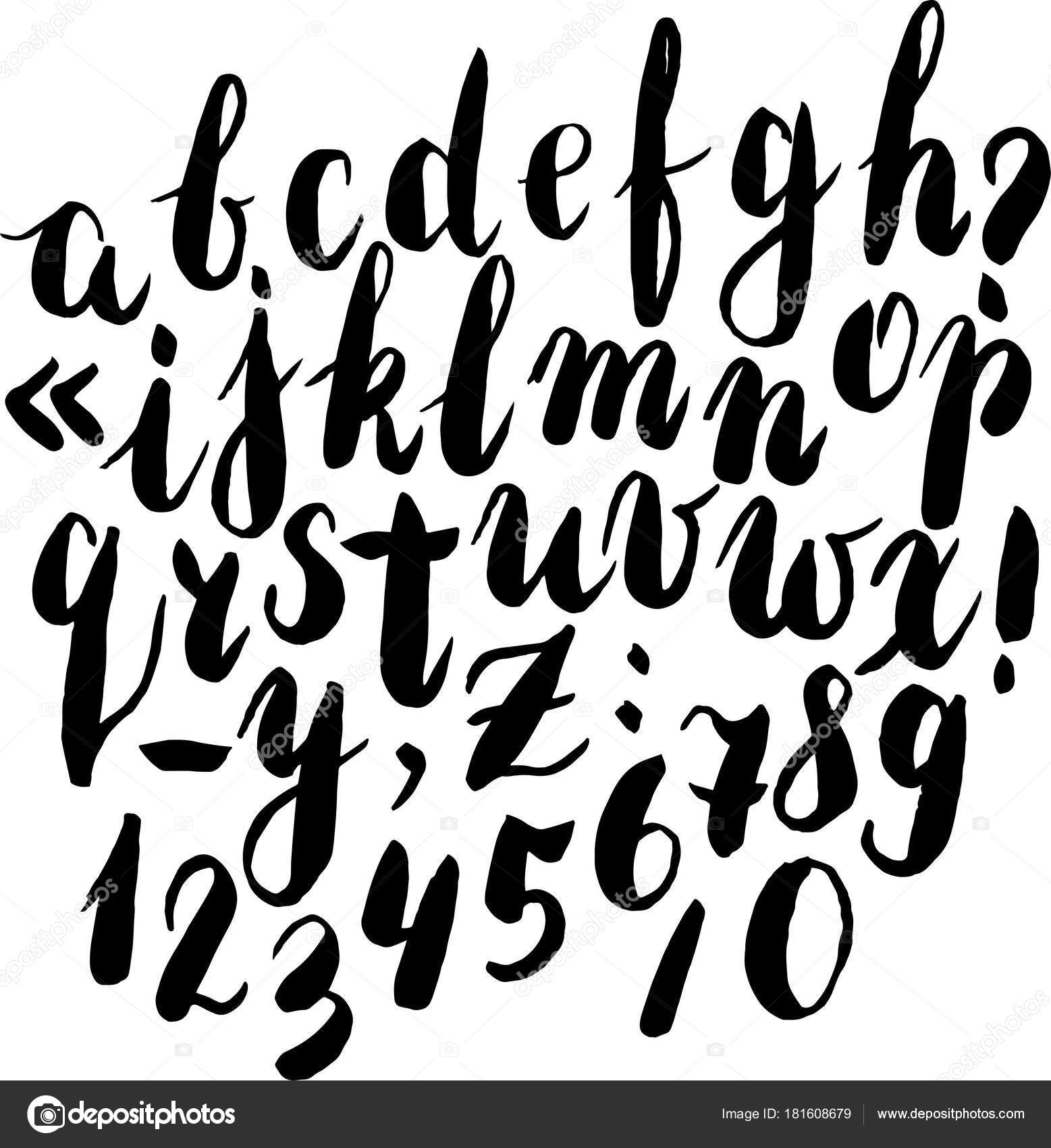 Ink hand drawn alphabet. Vector illustration. Brush painted letters ...