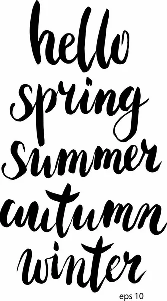 Vektor handgezeichnet hallo Frühling, Sommer, Herbst, Winter Schriftzug. Vektorillustration. Schriftzug der Saison für Design, T-Shirt — Stockvektor