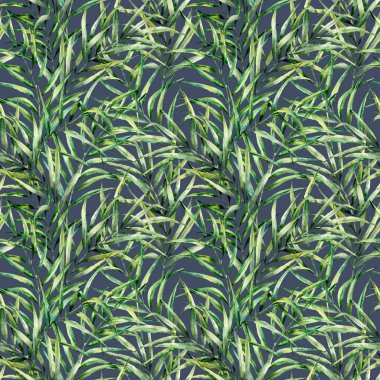 Palmiye ağacı ile sulu boya Dikişsiz desen bırakır. El egzotik yeşillik şube boyalı. Botanik illüstrasyon. İçin tasarım, yazdırma veya siyah arka plan.
